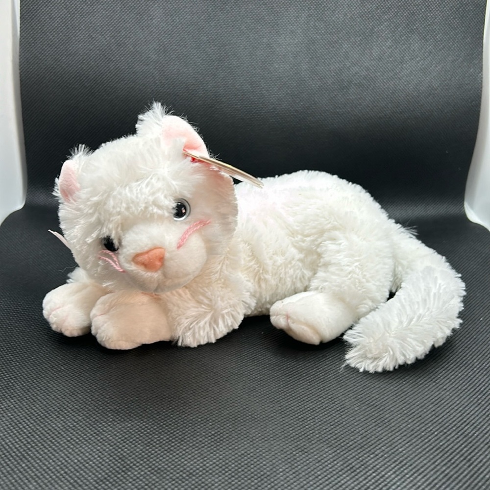 Thai beanie baby collectible white lounging pose cat. Bianca.